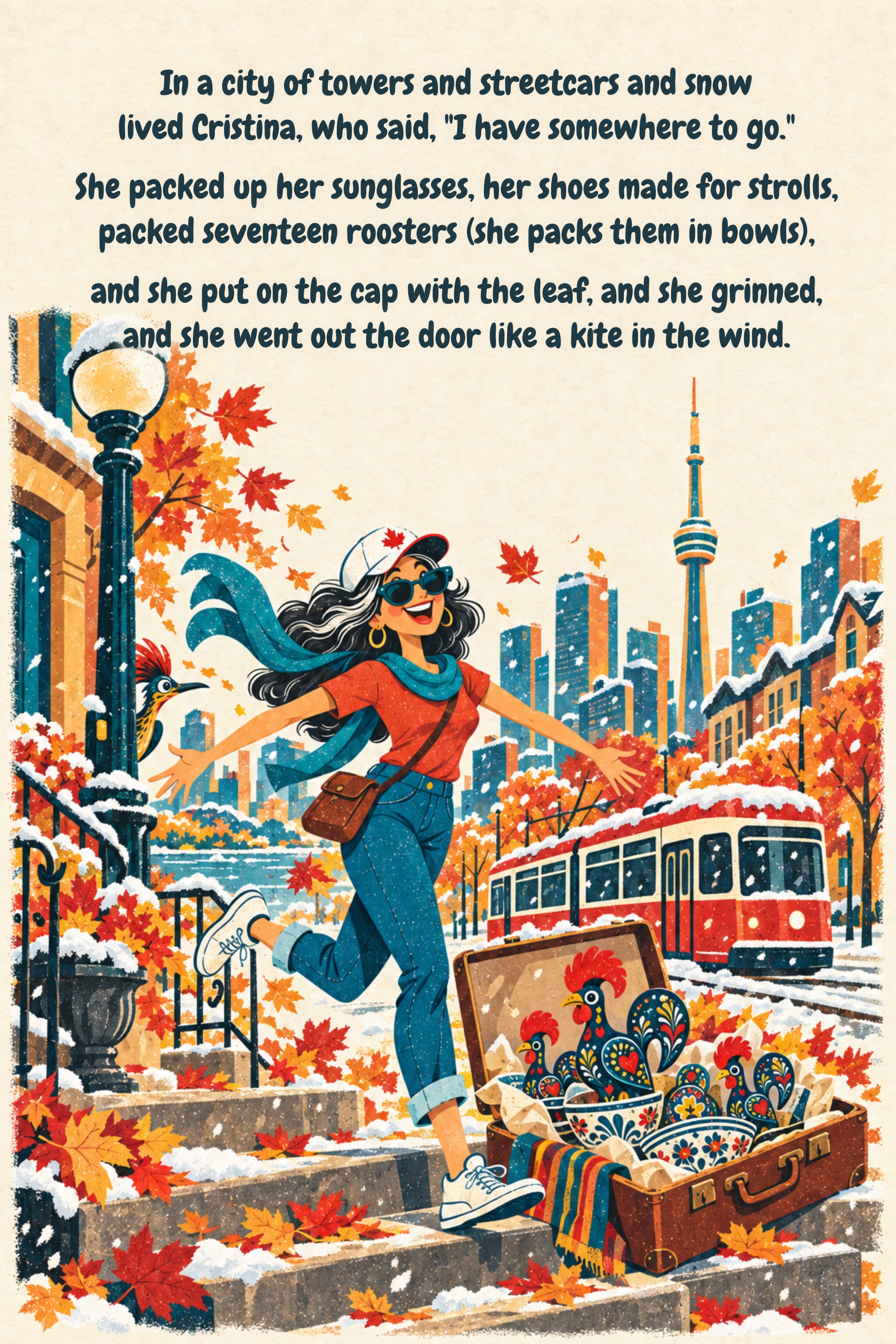Page 1: Toronto, a suitcase. Illustrated verse; full text follows.