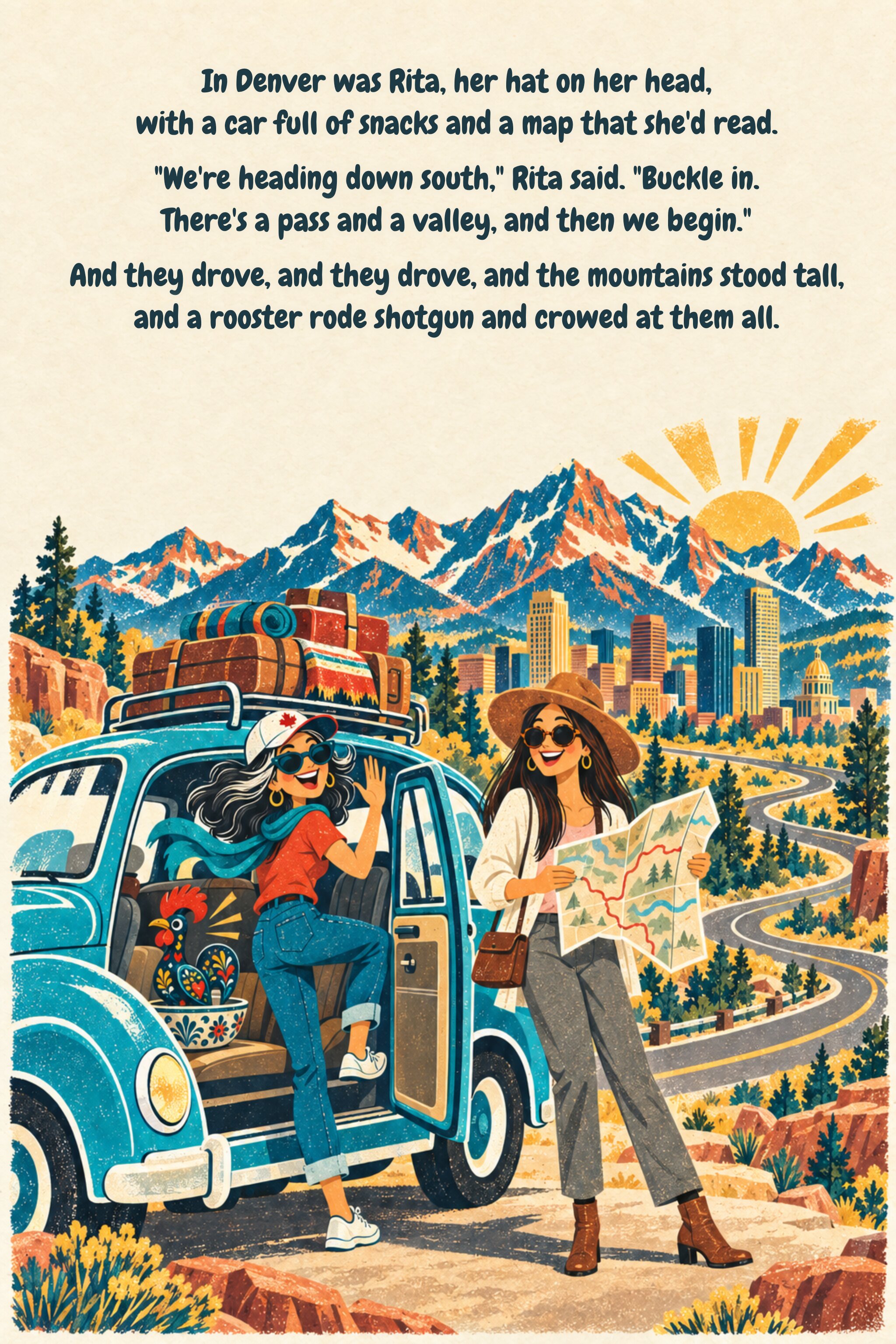 Page 2: Denver, the daughter, the car. Illustrated verse; full text follows.