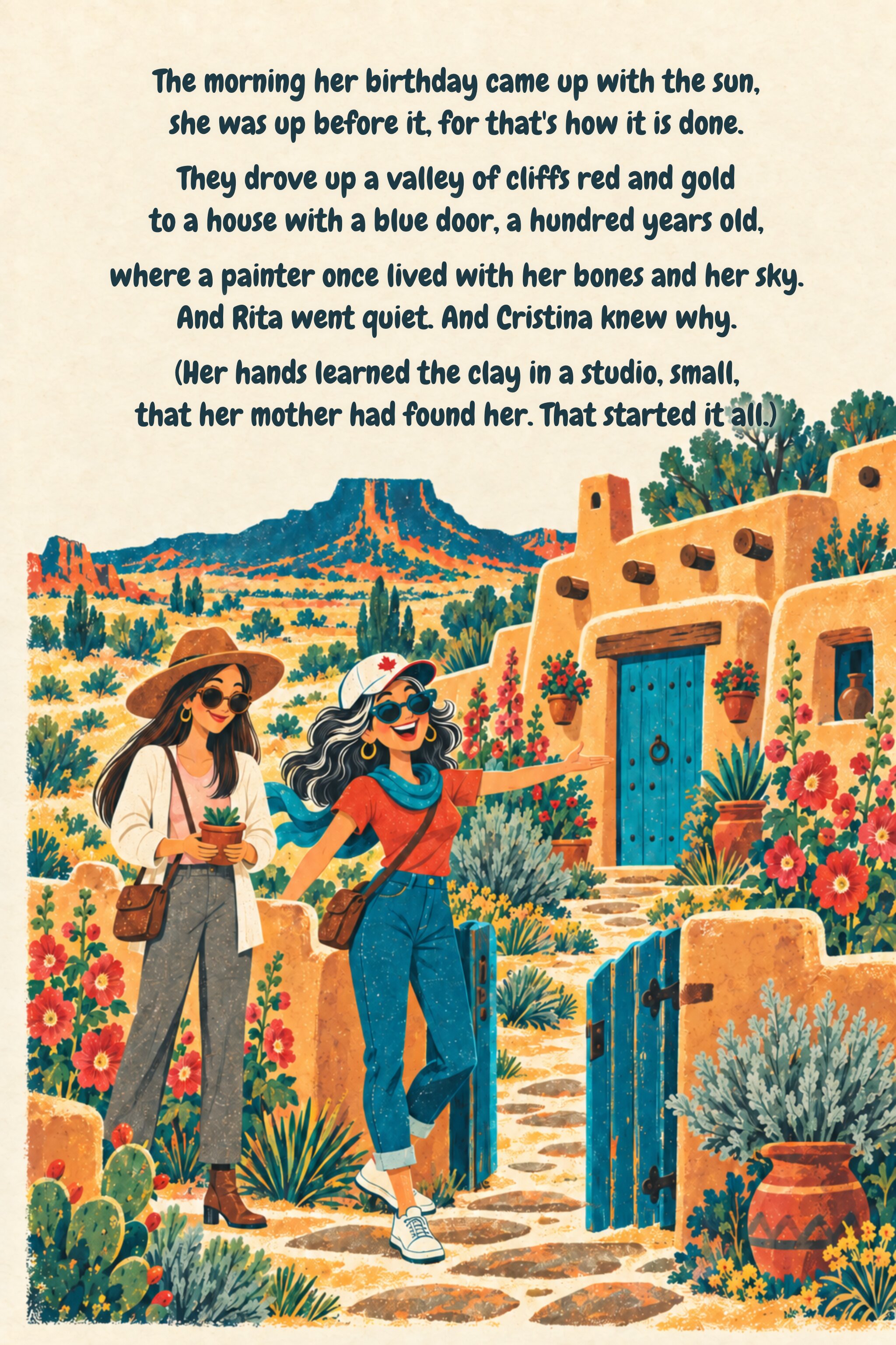 Page 6: The birthday, the blue door. Illustrated verse; full text follows.